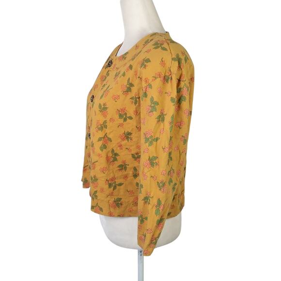 Vintage 90s Michael G Mustard Yellow Floral Button Front Top M - Picture 3 of 6
